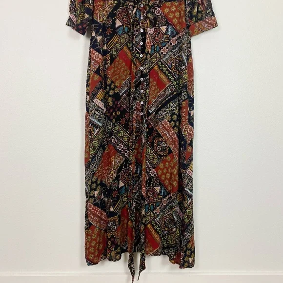 NWT Free People Lennon Patchwork Printed Ruffle Collar Boho Maxi Dress Size XL